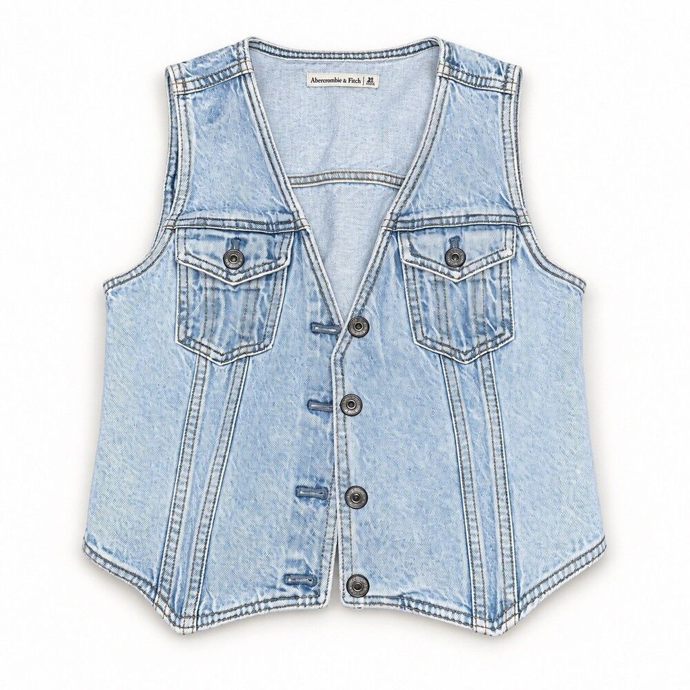 Abercrombie & Fitch Denim Vest Womens XS Light Wash Y2K Button Front